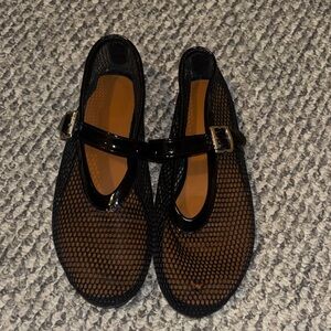Black Mesh Mary Jane Flats with Buckle Strap